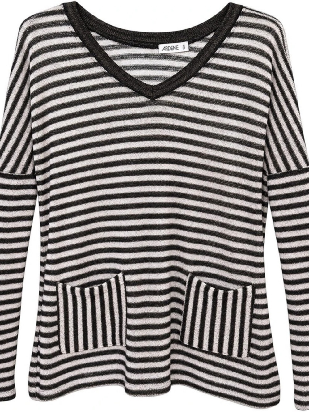 Ardene Striped Lightweight Knit V-Neck Sweater Top Size S